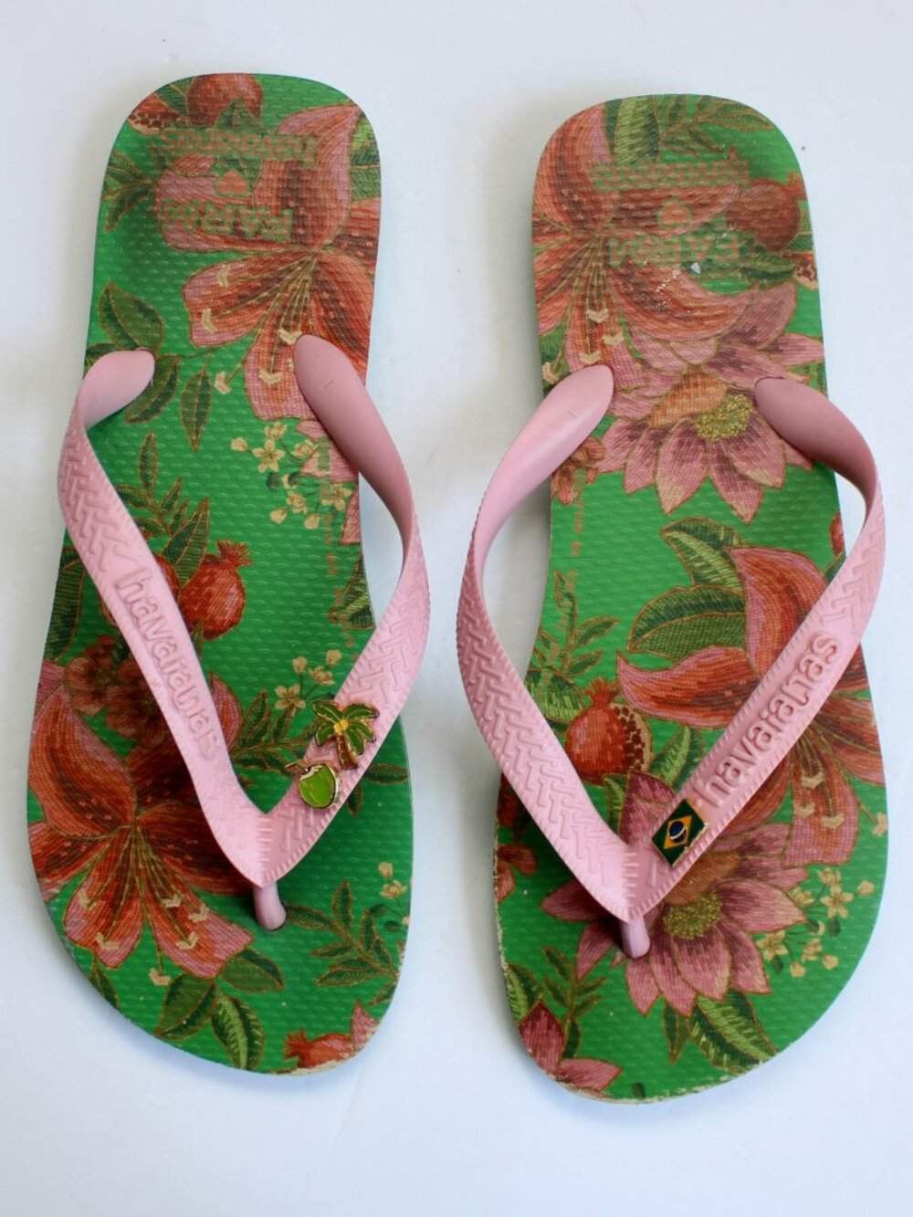 Havaianas x Farm Rio Green Summer Fruit Sandals Brazil Charms Size 5 UK / 8US
